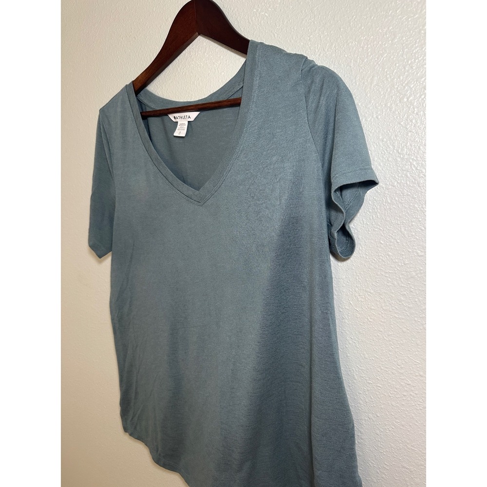 Athleta Breezy V-Neck Tee Short Sleeve Slate Blue Green Tencel Modal Top Large